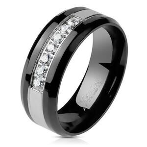 7 CZ Lined Black PVD Plated Grooved‎ Steel Centered Stainless Steel Ring Size 12